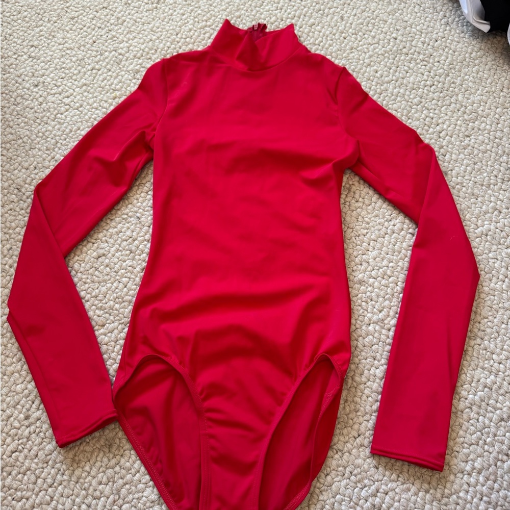 Red Long Sleeve High Neck Dance Leotard